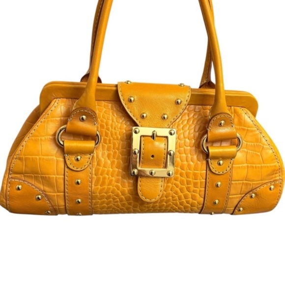 Michael kors vintage yellow embossed leather frame bag rare - Picture 1 of 12